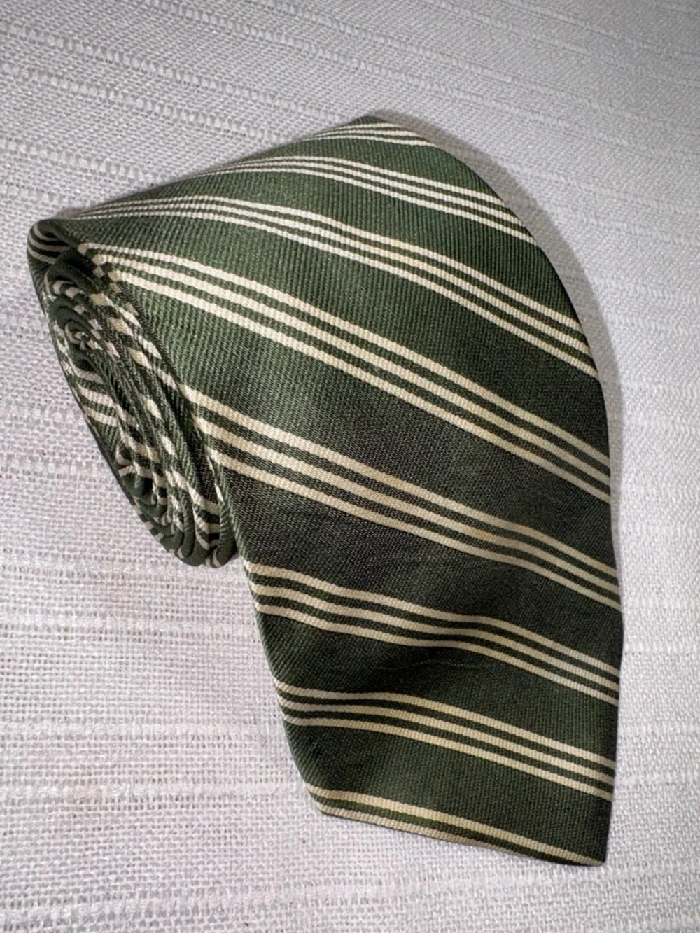 Brooks Brothers Silk Tie Green Cream Striped Repp USA Woven England OS EUC
